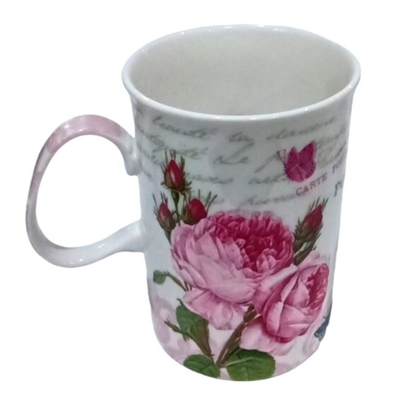 Vintage Dora Papis Easy Life Pink Roses Pattern Fine Bone China Mugs Set of 4 - Picture 4 of 8